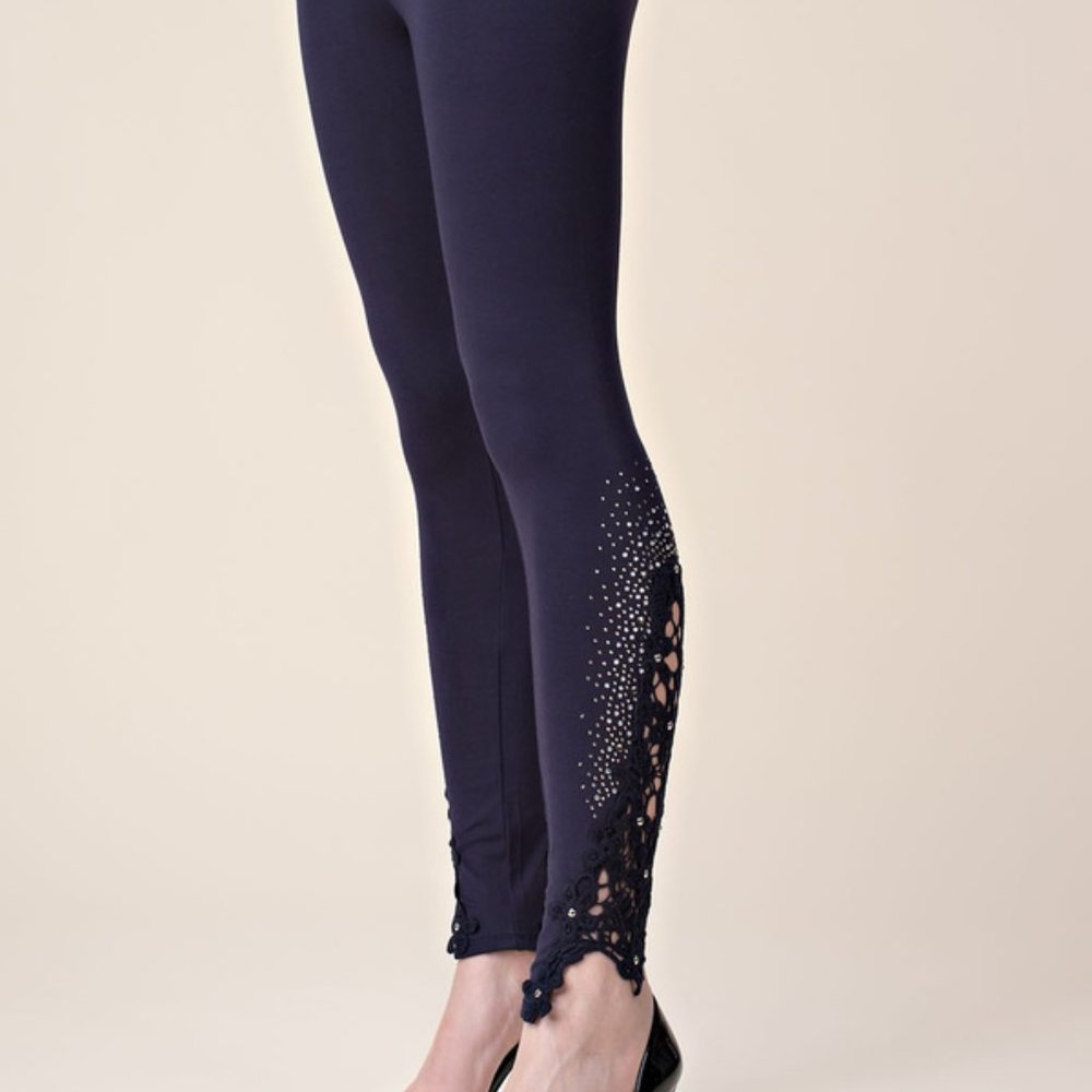 Vocal Lace Leggings with stones Navy Blue